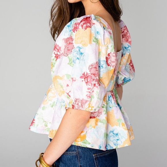 BuddyLove Alana Puff Sleeve Peplum Top - Carnation - Picture 3 of 6